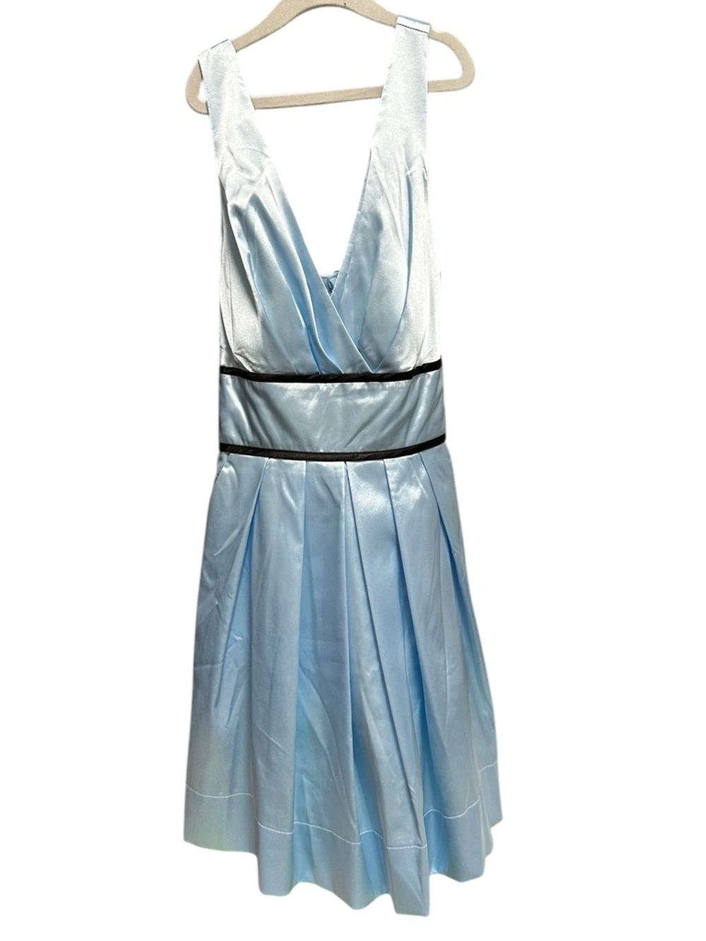 Roberta Bridal Light Blue Midi Dress with Black Waist Bands